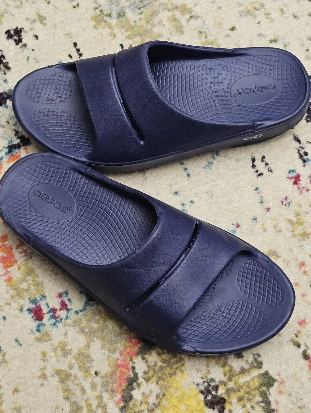 OOFOS OOahh Comfort Slide Sandals Men's Size 7 Navy Blue Slip On Recovery Shoes
